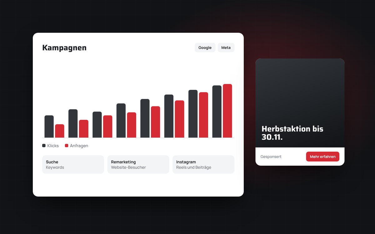 Google- und Meta-Anzeigen · Anzeigen, gemessen an Anfragen